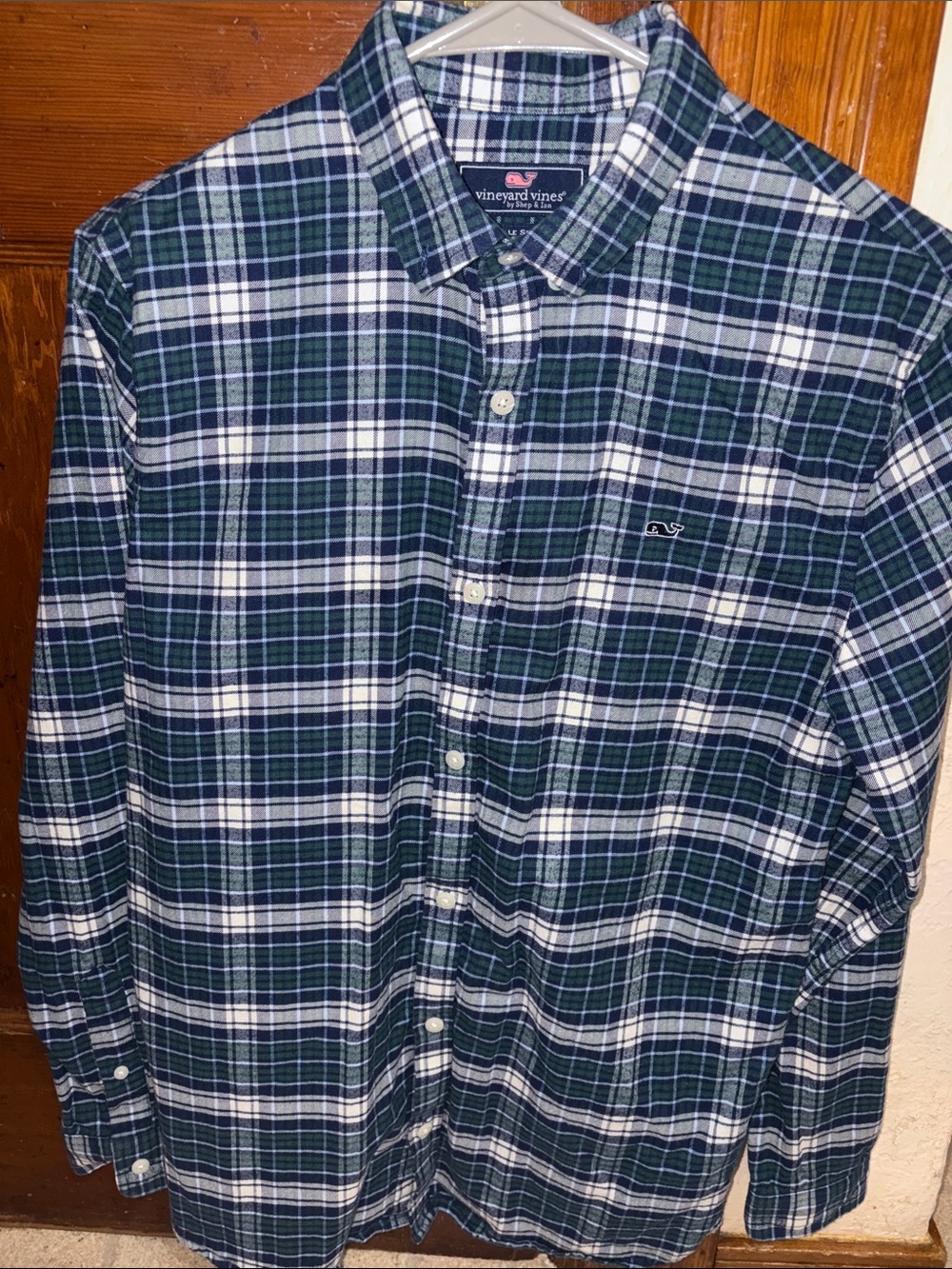 Vineyard Vines Boys Navy, Green & White Flannel Button-Down Shirt